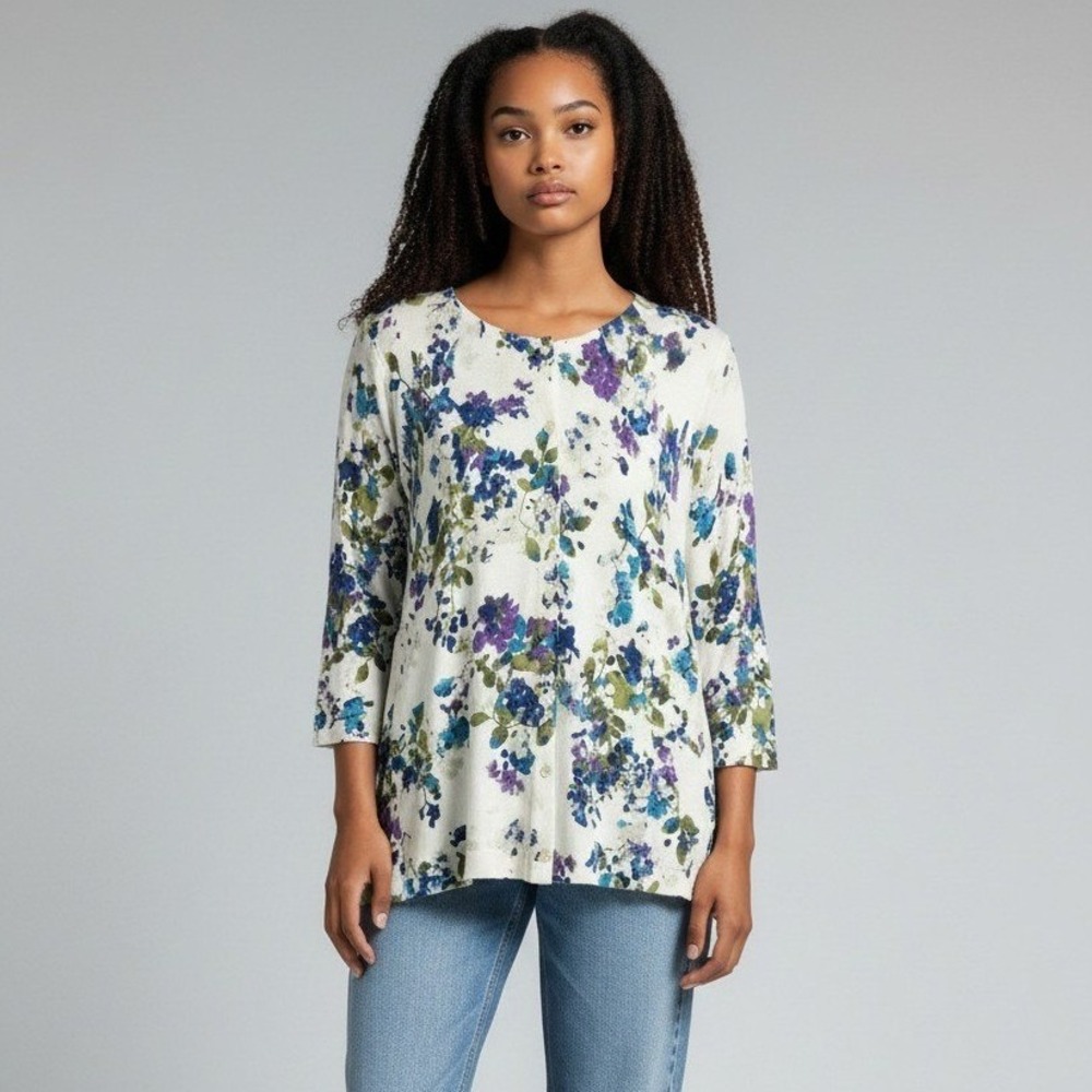 J.Jill Womens Medium Tall MT Floral‎ Cardigan Sweater Button Front NWT $99